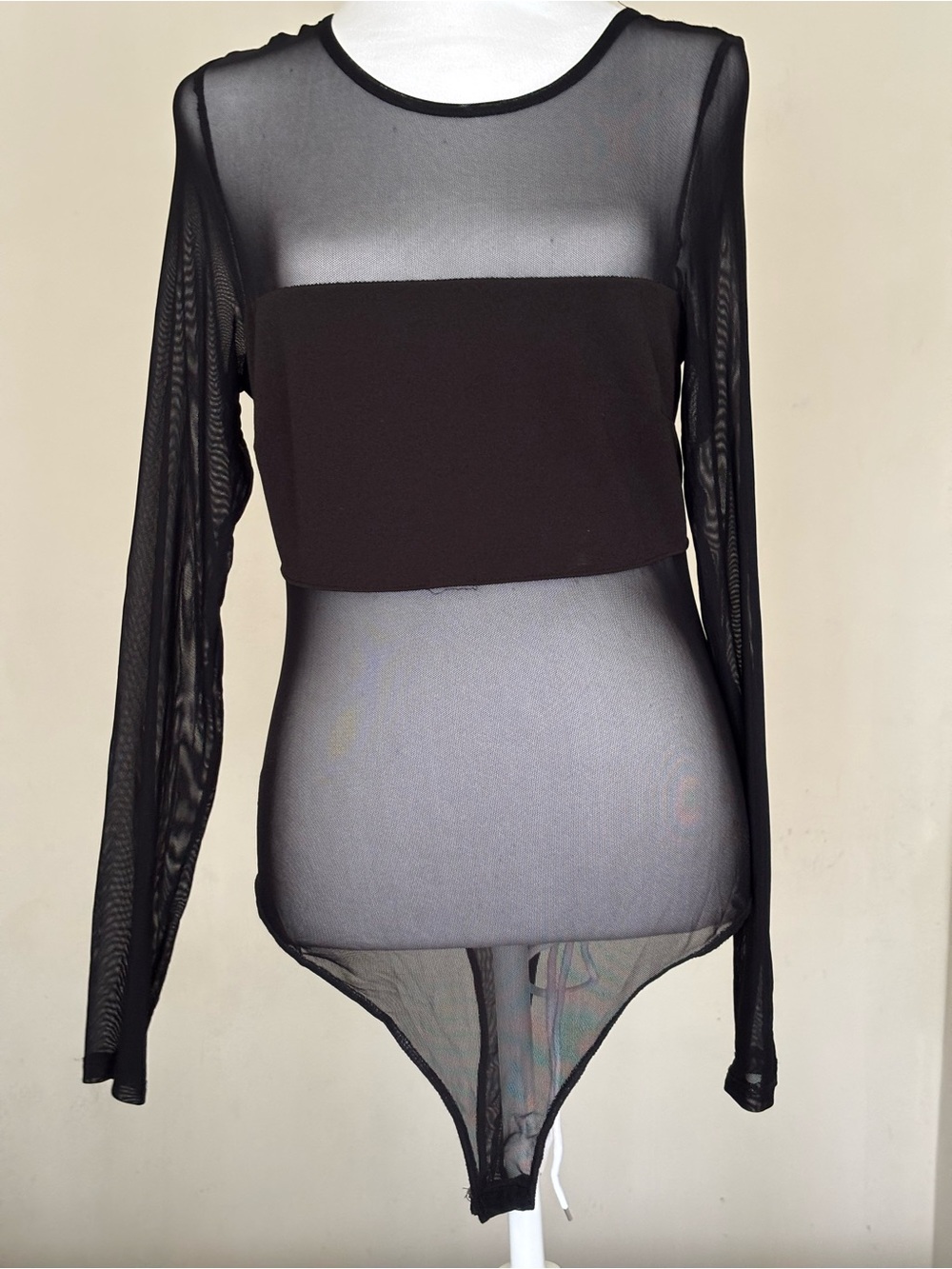 Iris Women’s Sheer Black Long-Sleeve Bodysuit Top
